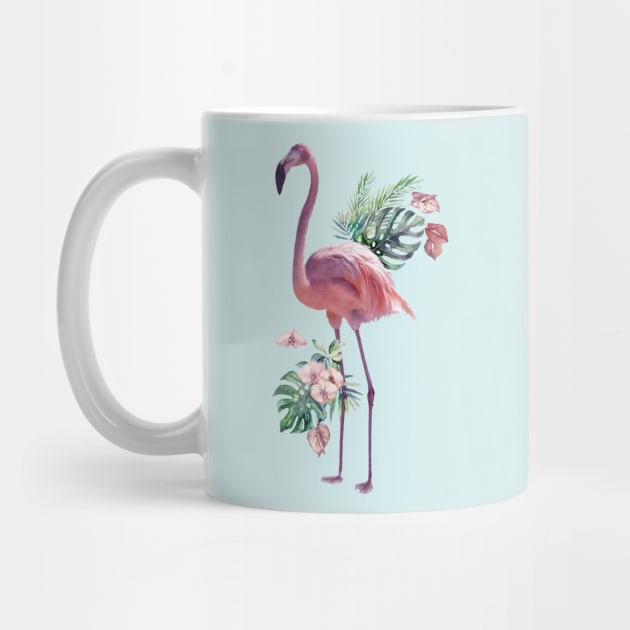 Tropical Flamingo Standing Watercolour by Bramblier